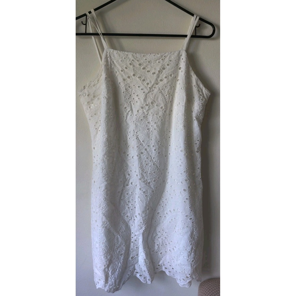 JUN & IVY White Eyelet Babydoll Mini Dress Double Adjustable Straps Cotton Large
